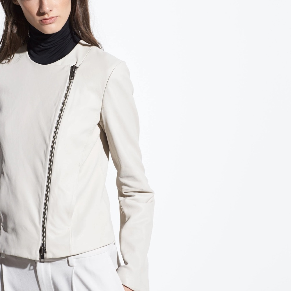 Vince Cross Front Leather Jacket in Greystone